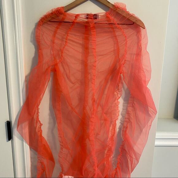 Molly Goddard Hot Pink Mesh Nylon Organza Long Sleeve Mini Dress Small - Picture 15 of 16